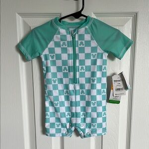 Disney Kids Rashguard - Teal and White Checkered
